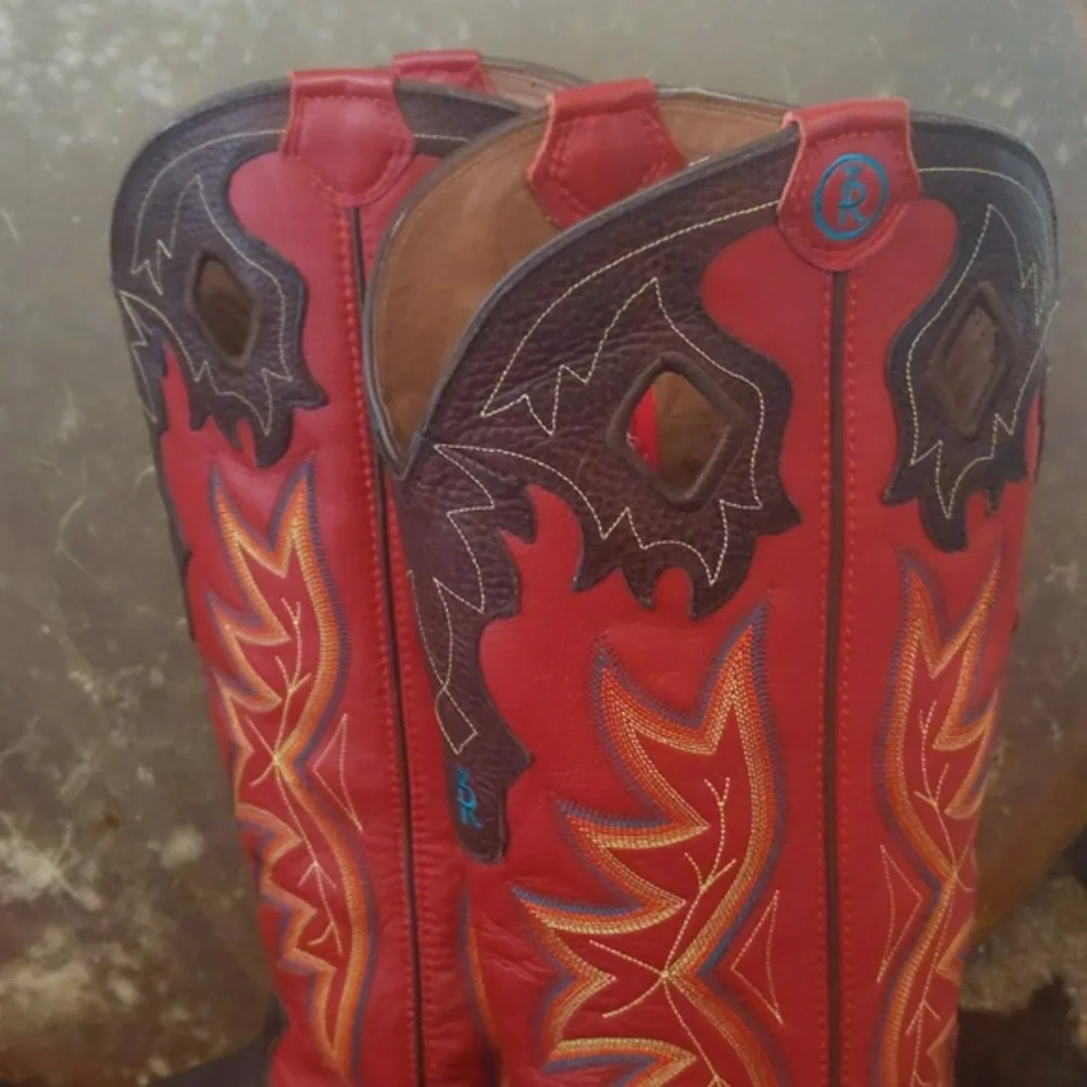 TONY LAMA 3R Buckaroo Rosston Red & Brown cowboy western boots #RR1017 sz 11D - Picture 4 of 16
